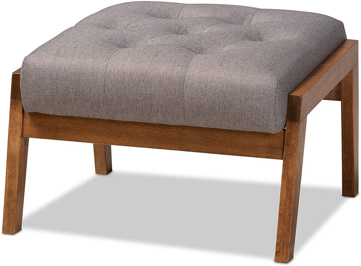 Mid Century Modern Upholstered Footstool Grey Mid Century Rectangle Wood Walnut Finish Tufted - Diamond Home USA