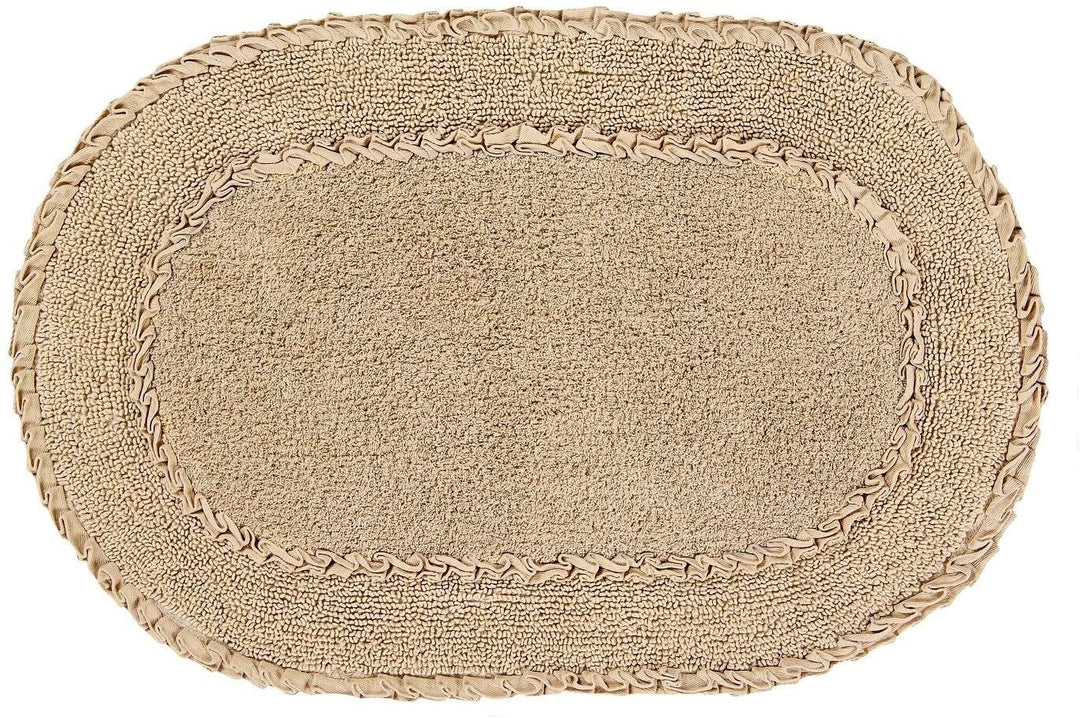 Double Ruffle 21"x34" Bath Rug Brown Solid Color Cotton - Diamond Home USA