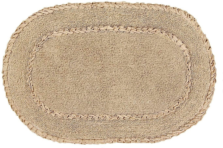 Double Ruffle 21"x34" Bath Rug Brown Solid Color Cotton - Diamond Home USA
