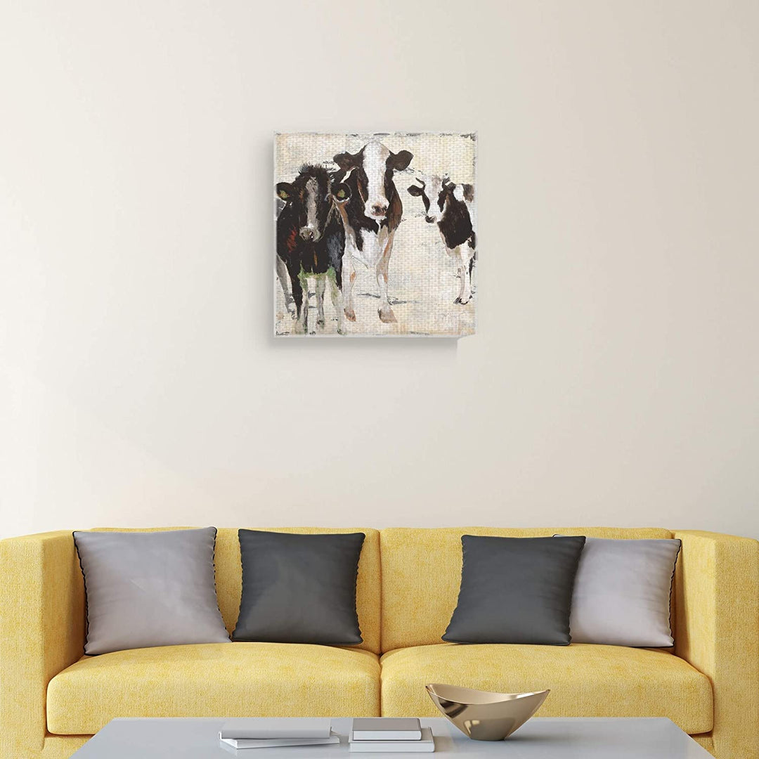 Cows Hangin' Out Wrapped Canvas Painting Art 16x16 Farmhouse Square