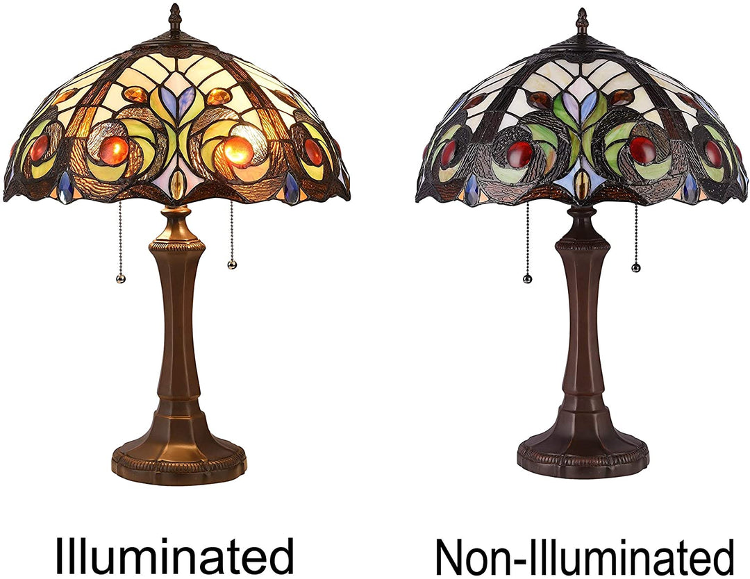 2 Light Dark Bronze Table Lamp Stained Glass Dome Shade Tiffany