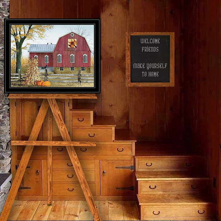 Leaf Quilt Block Barn by Billy Ready Hang Framed Black Frame Color Modern Contemporary Rectangle