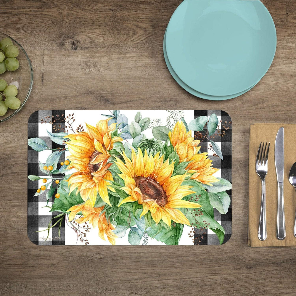 Wipe Clean Placemats Set 4 Sunflower Fields Color Rectangle Plastic - Diamond Home USA