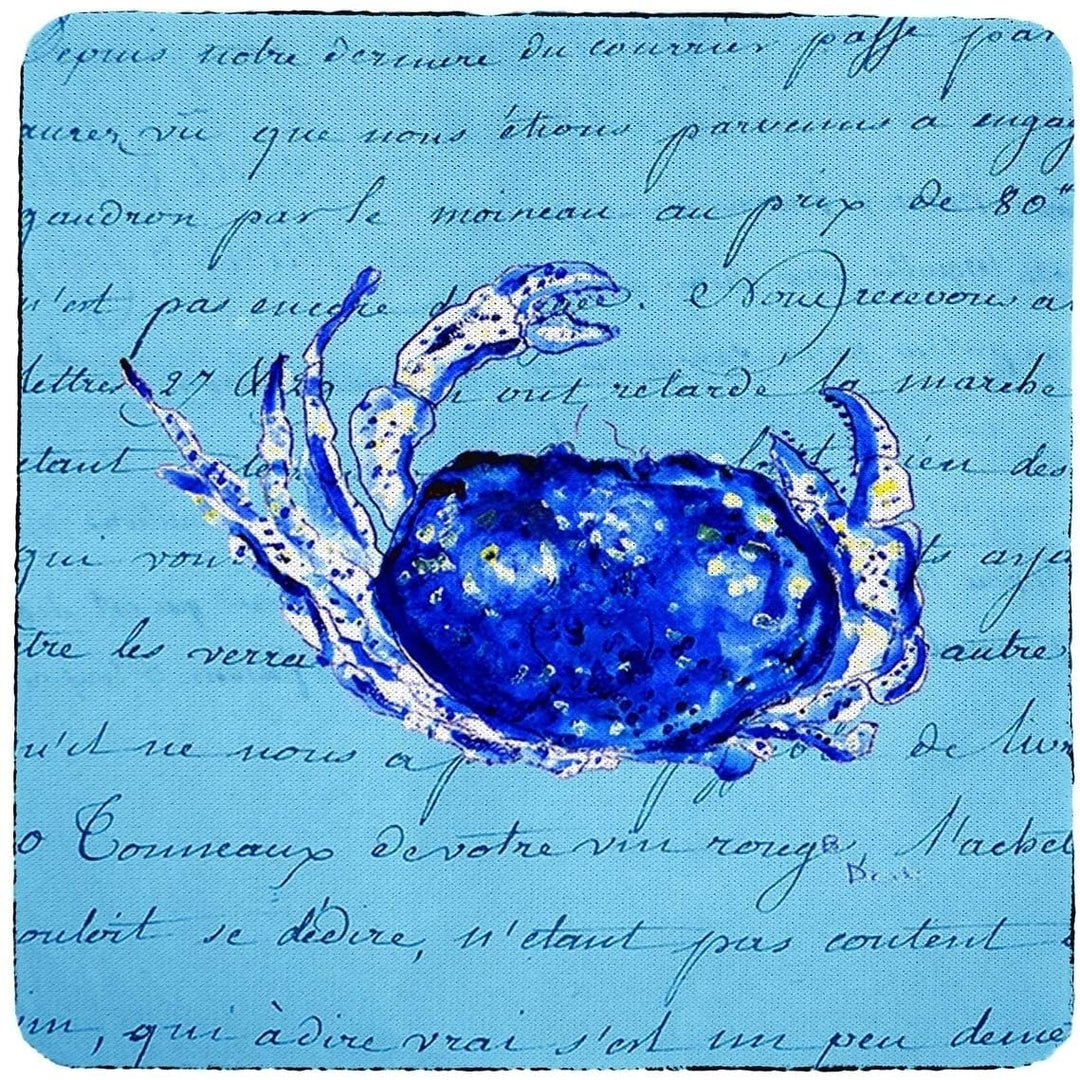 Blue Script Crab Coaster Set 4 Color Synthetic