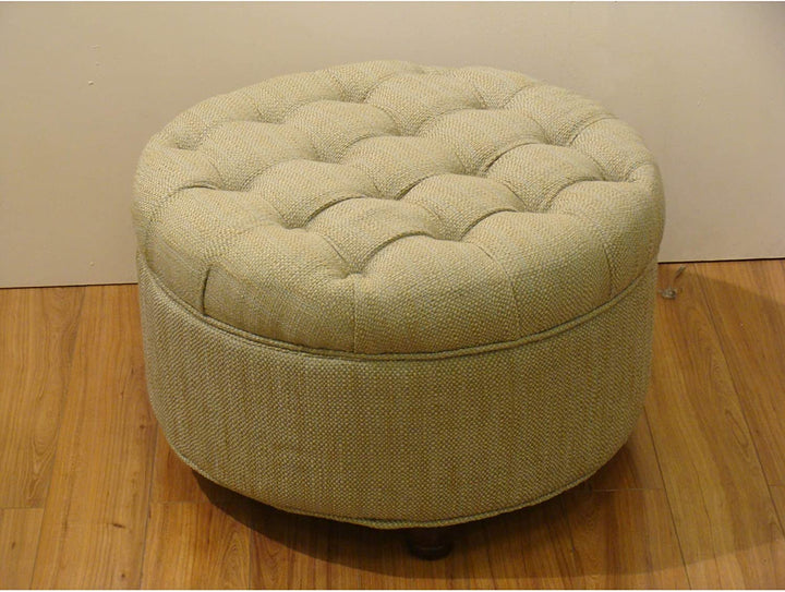 Tan Cream Tweed Tufted Storage Ottoman Solid Casual Round Fabric Foam Wood - Diamond Home USA