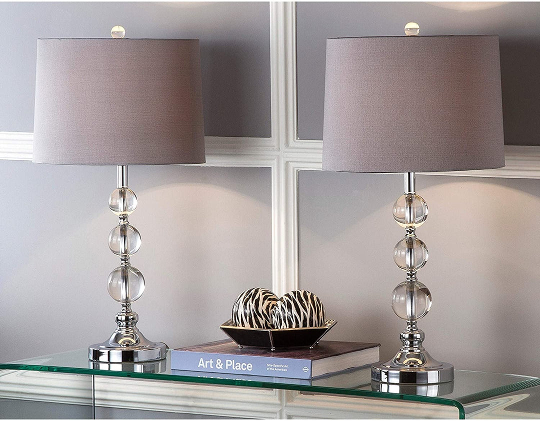 MISC 2 Piece Led Orb Table Lamp Set 27" Crystal Desk Lamp Drum Shade Grey Reading Light Accent Bedroom Living Reading Room