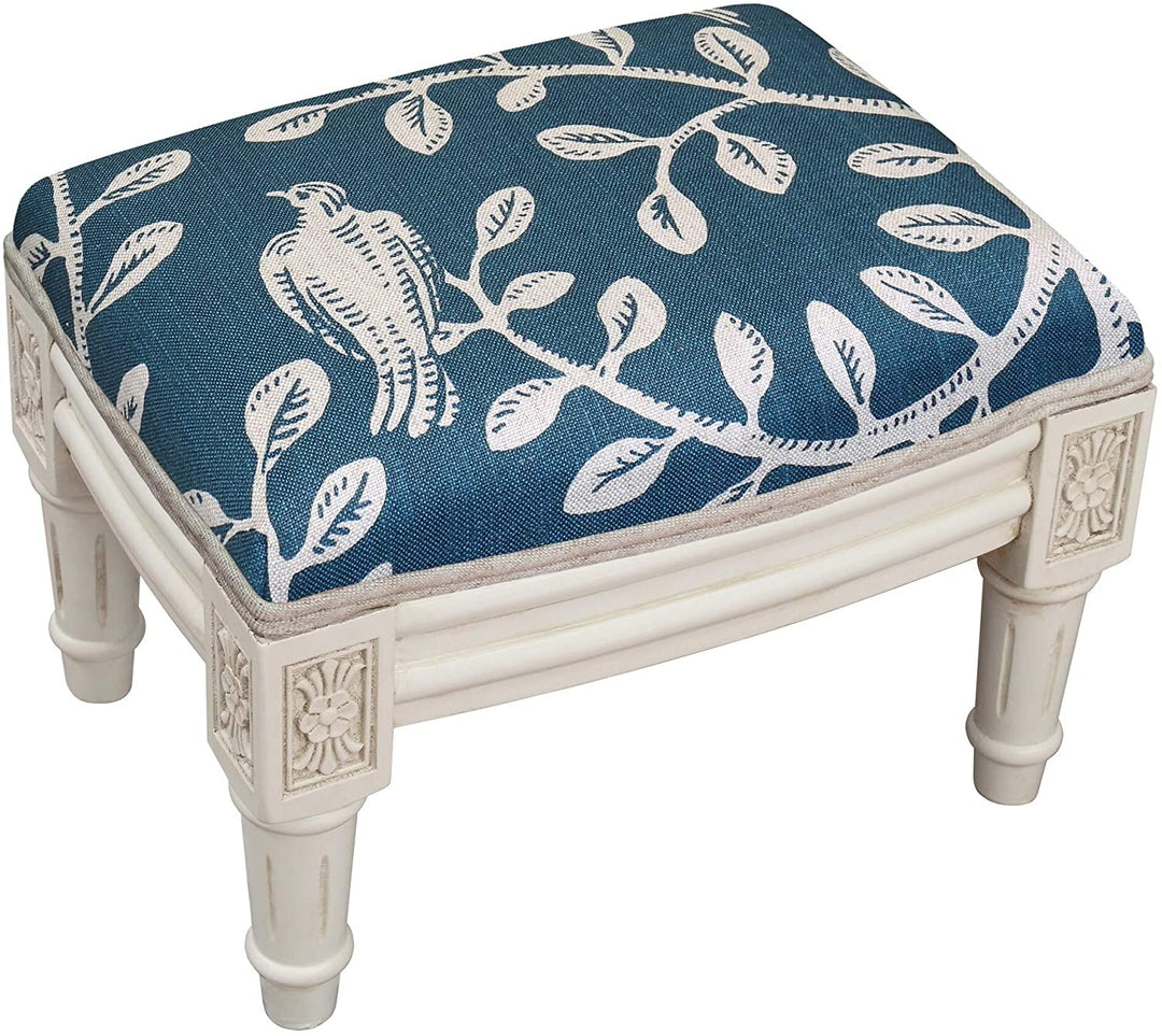 Navy Birds Vines Footstool Blue Shabby Chic Solid