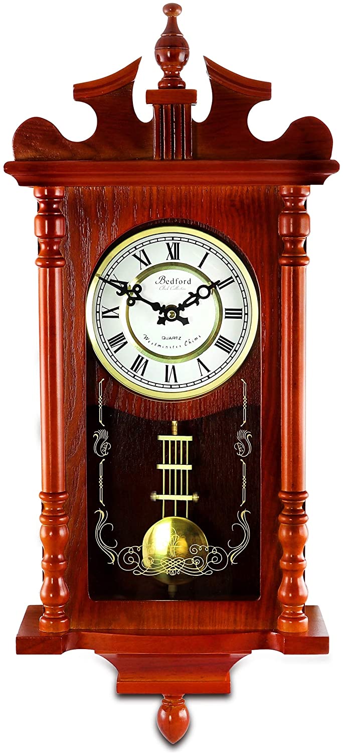 Decorative Wall Clock Pendulum Chime Red Rectangular Wood Mahogany ...
