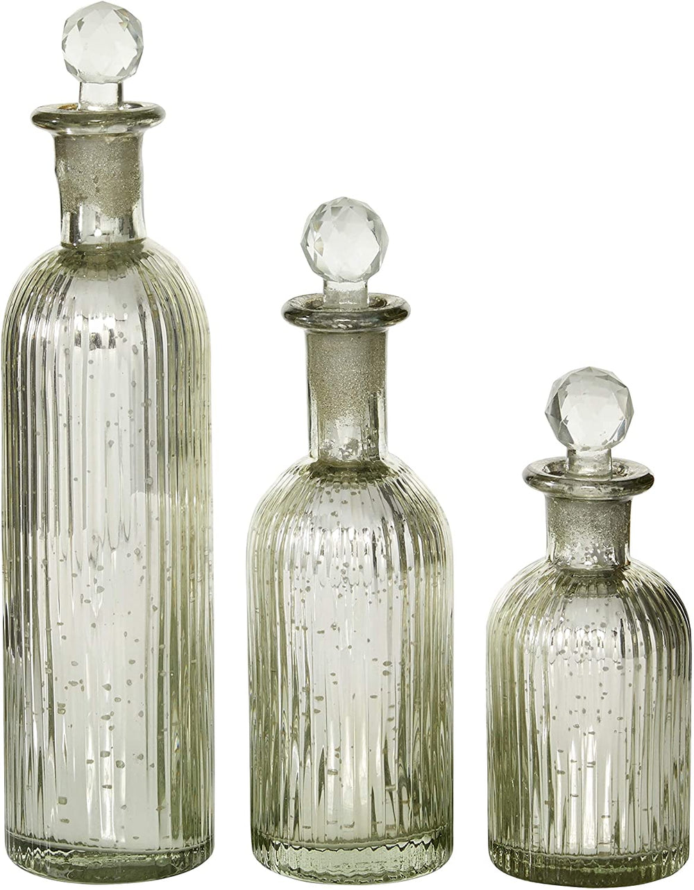 Decoractive Silver Glass Bottles Stoppers (Set 3) Grey Farmhouse