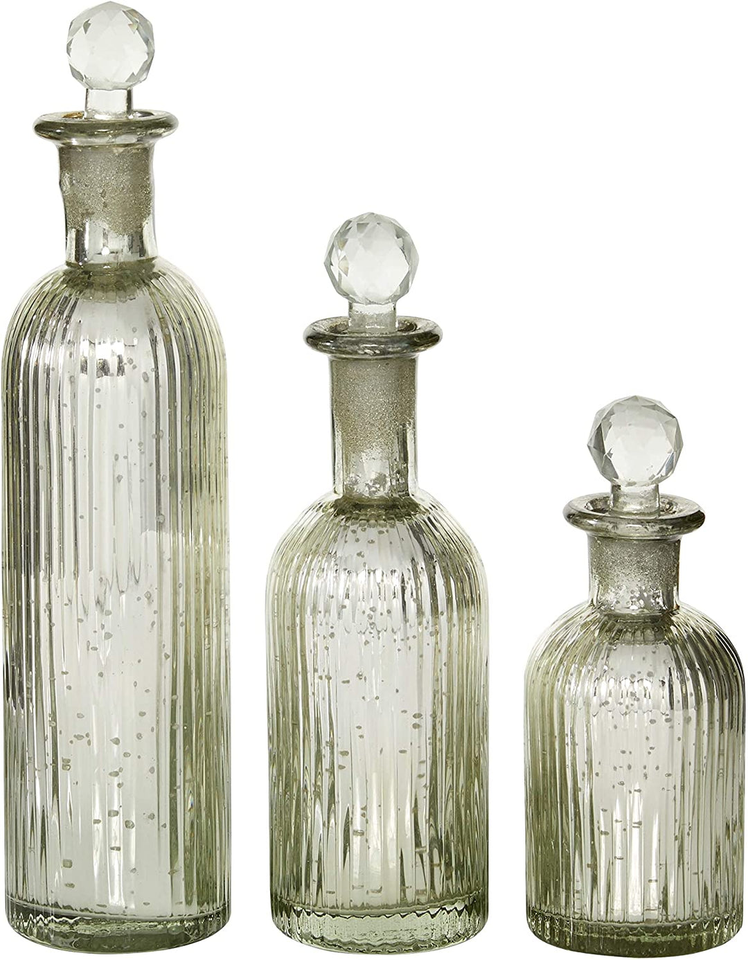 Decoractive Silver Glass Bottles Stoppers (Set 3) Grey Farmhouse