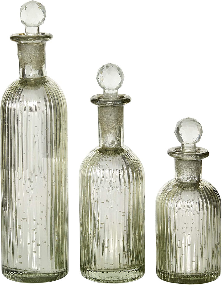 Decoractive Silver Glass Bottles Stoppers (Set 3) Grey Farmhouse