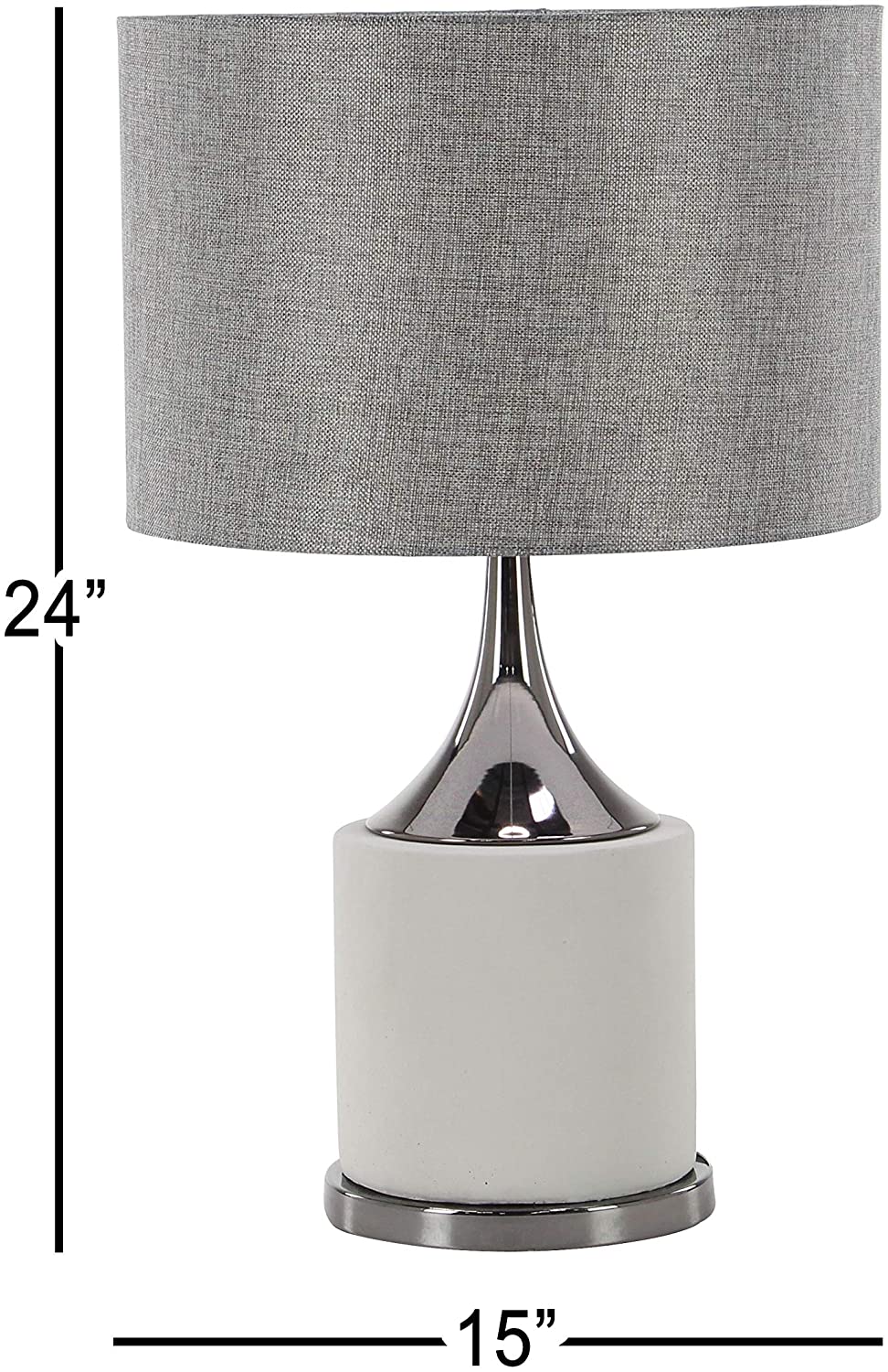 Grey Concrete Table Lamp 24" Uplight Desk Lamp Drum Shade Accent Reading Light Modern Offices Home Bedroom Living Room Iron