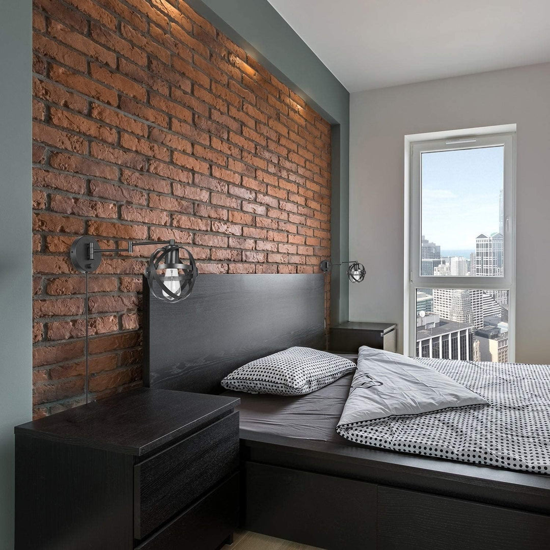 1 Light Dark Bronze Plug Hardwire Swing Arm Wall Sconce Brown Vintage Metal Adjustable - Diamond Home USA