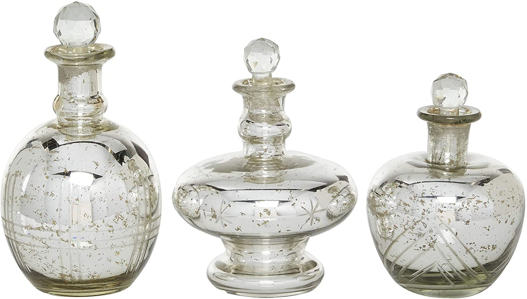 Decorative Glass Jars Set 3 7" 8" 9" 6 X 8round Silver