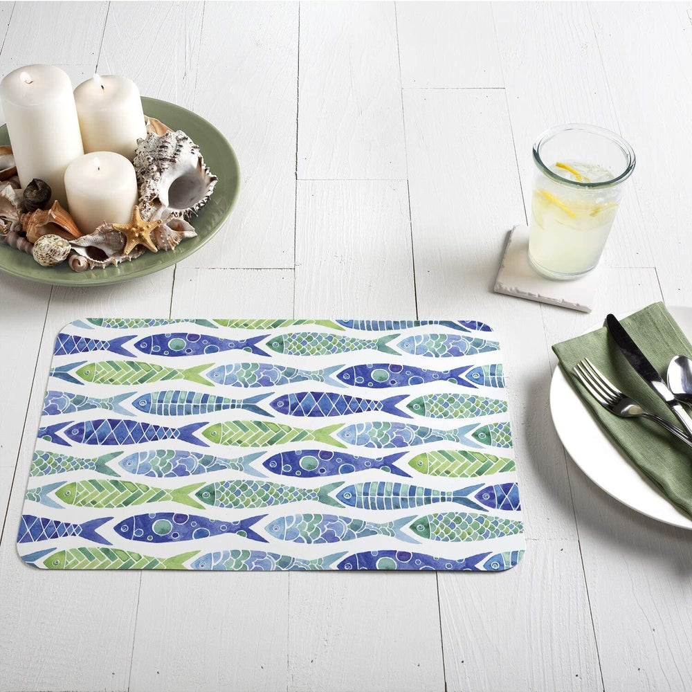 Wipe Clean Placemats Set 4 Fish Color Rectangle Plastic - Diamond Home USA