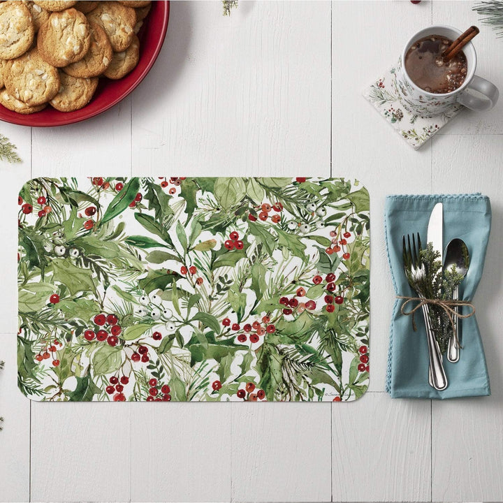 Wipe Clean Placemats Set 4 Cardinal Greenery Color Rectangle Plastic - Diamond Home USA
