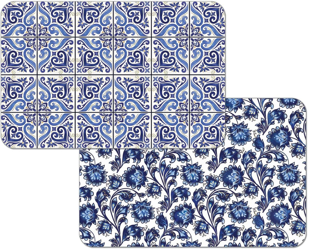 Wipe Clean Placemats Set 4 Shades Blue Color Rectangle