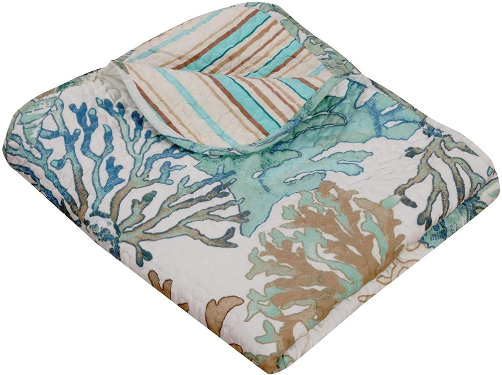 Coastal Throw Blanket Blue Brown Green Nature Tropical Cotton Microfiber - Diamond Home USA