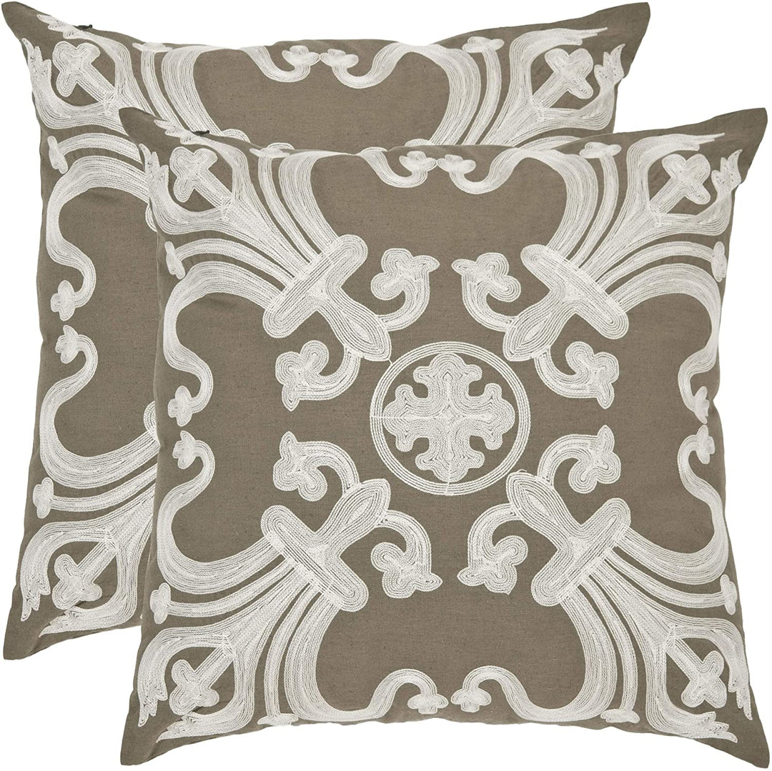 22 inch Olive Green Decorative Pillows (Set 2) Damask