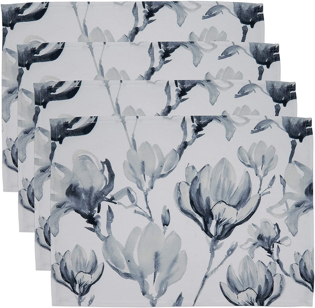 MISC Watercolor Design Floral Placemats (Set 4) Blue Oblong Polyester