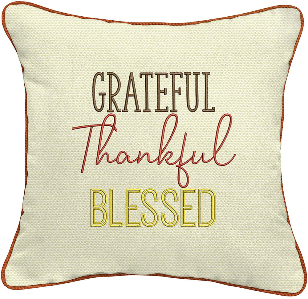 Grateful Thankful Blessed Indoor/Outdoor Pillow Brown Tan Solid Transitional Fabric Fade Resistant Uv - Diamond Home USA