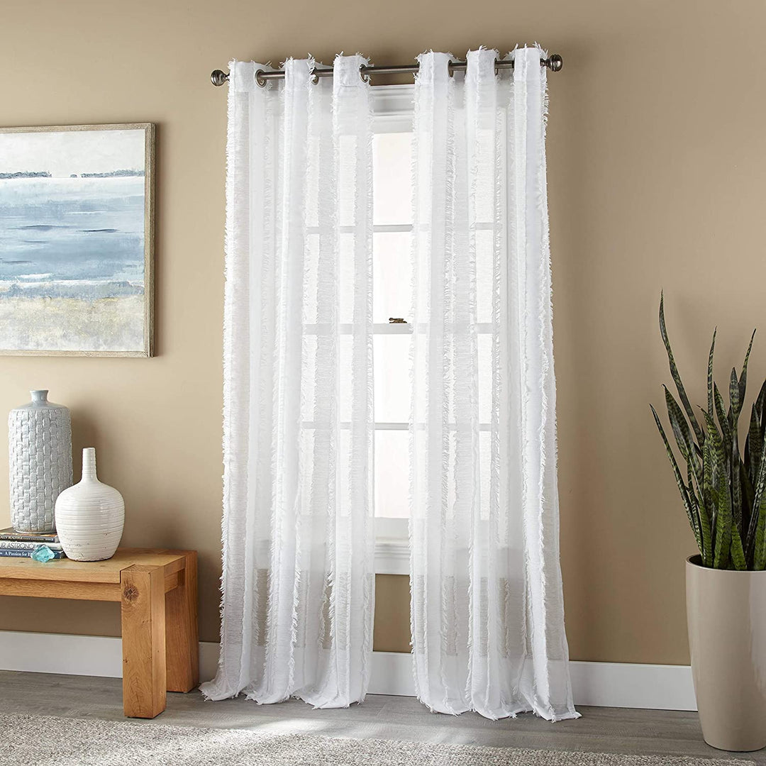 Semi Sheer Grommet Curtain Panels Off/White Solid Beach
