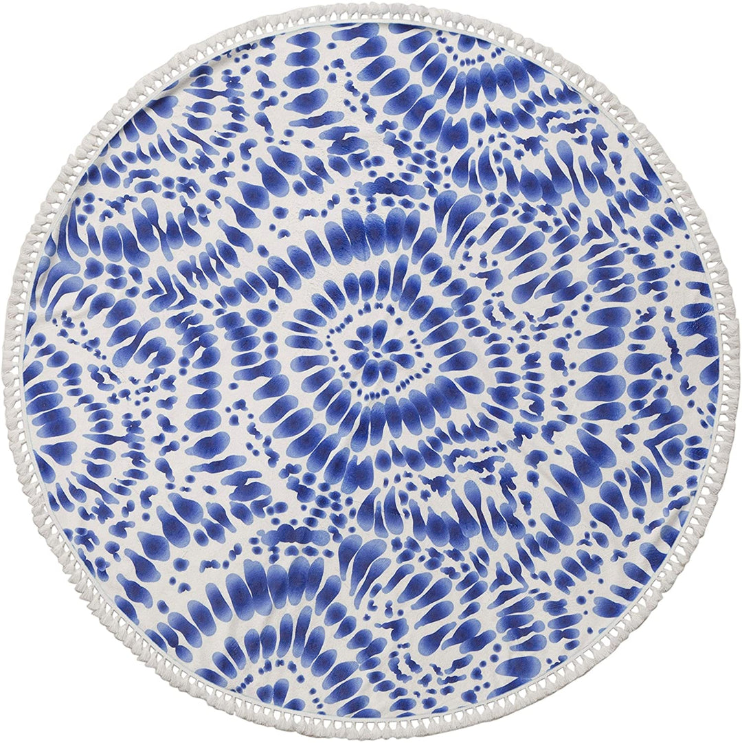 Indigo Round Beach Towel 60 Inches Blue Turkish Cotton Quick
