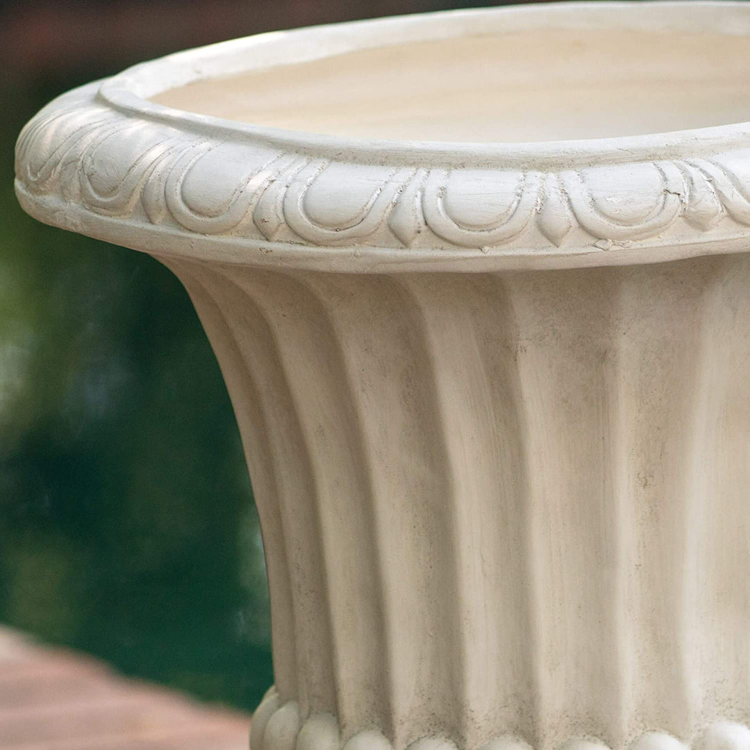 Antique White 26 inch Italian Urn Planter Traditional Round Stone