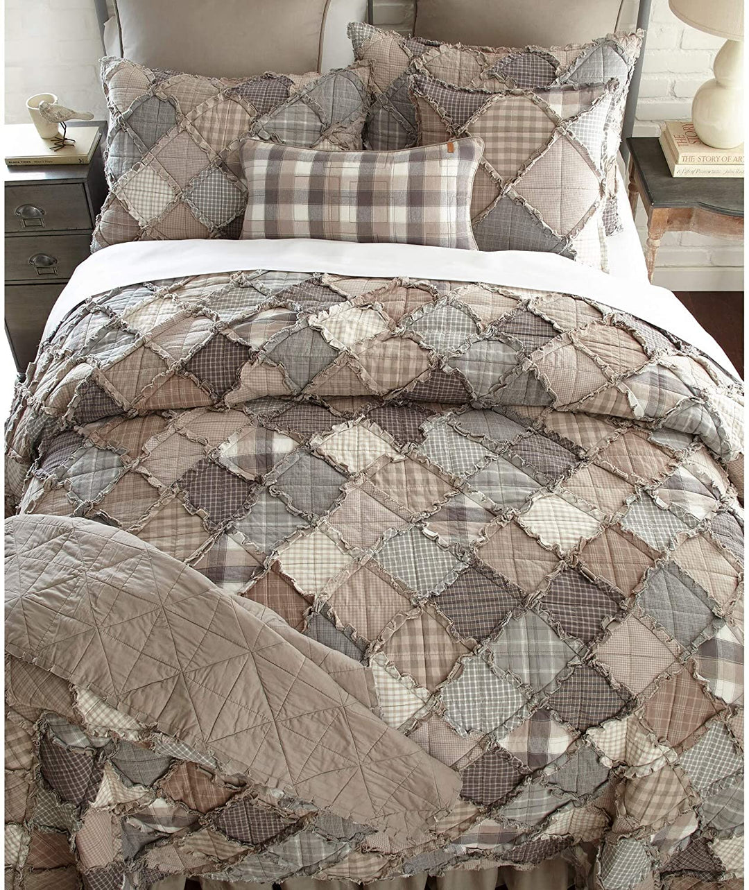 Mountain Rectangle Decorative Pillow Grey Patchwork Farmhouse Cotton Removable Cover - Diamond Home USA