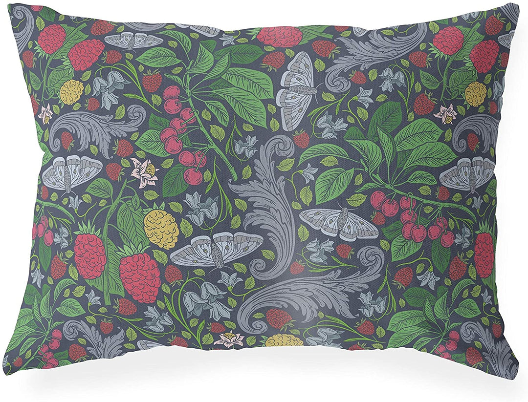 Dark Indoor|Outdoor Lumbar Pillow 20x14 Green Floral