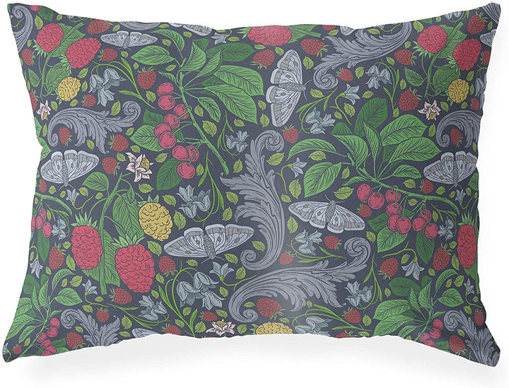 Dark Indoor|Outdoor Lumbar Pillow 20x14 Green Floral