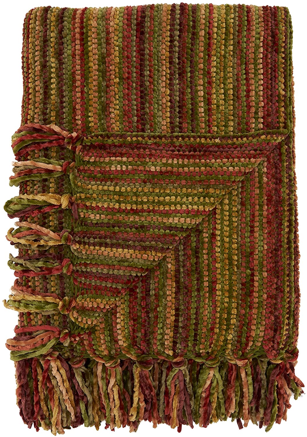 Chenille Throw Blanket Multicolor Design Brown Striped Casual Microfiber - Diamond Home USA