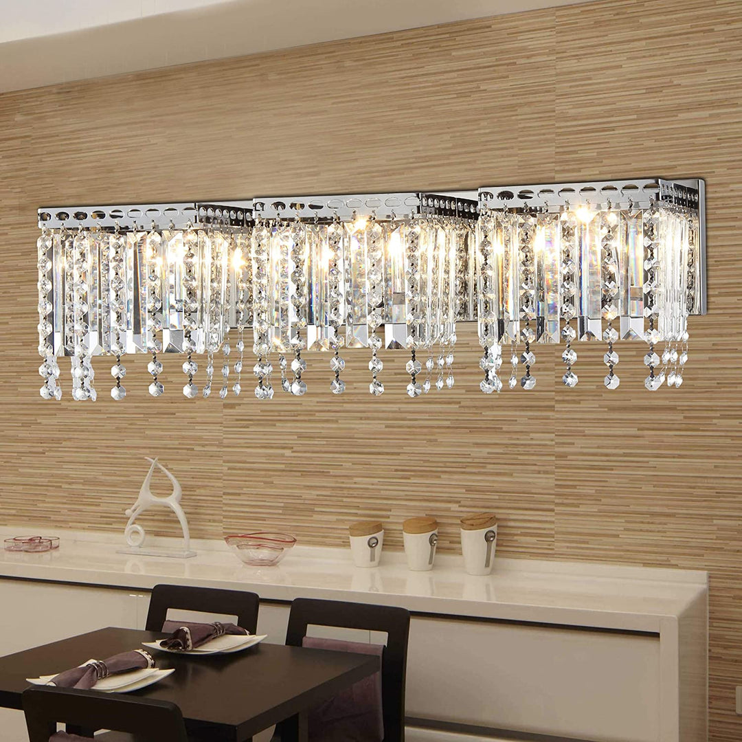 3 Light Chrome 26 inch Crystal Wall Lamp Clear Modern