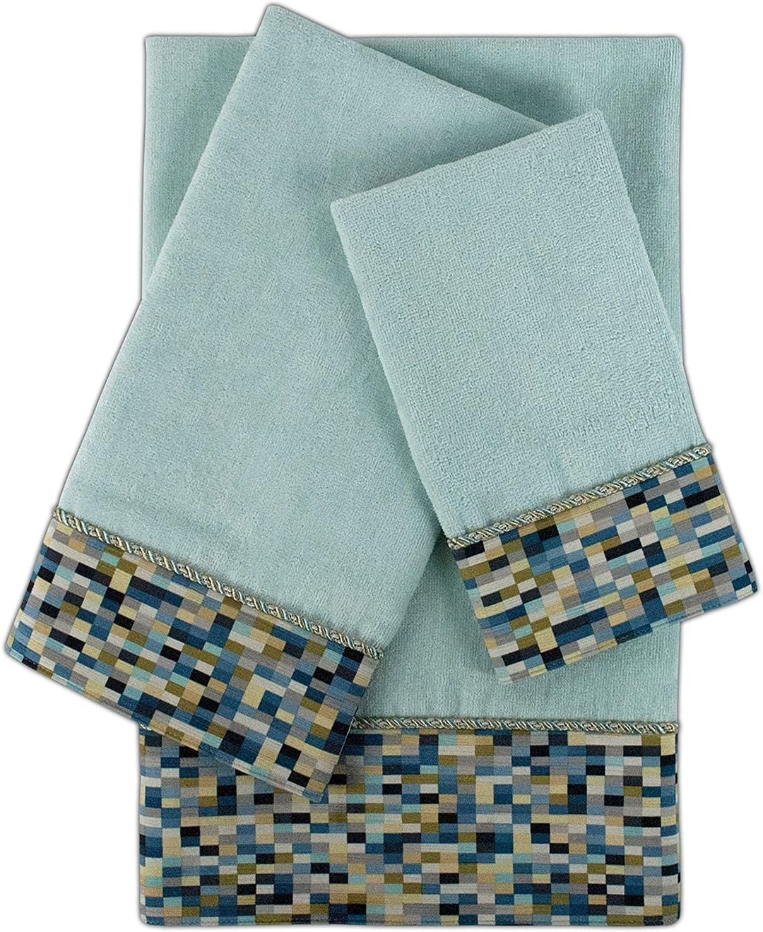 Light Blue 3 Piece Embellished Towel Set Geometric Cotton