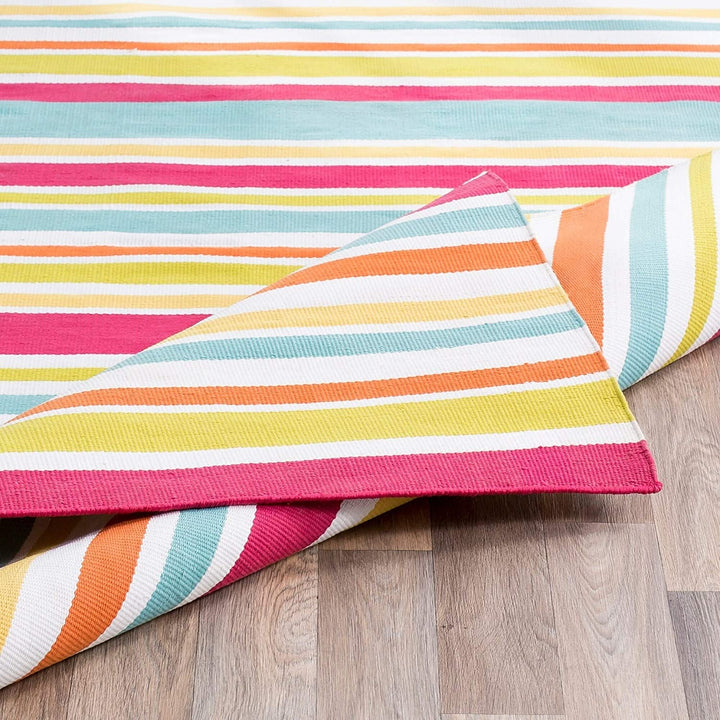 MISC Traditional Striped Indoor/Outdoor Accent Rug 2' X 3' Pink Oriental Casual Olefin Synthetic Latex Free Handmade Stain Resistant