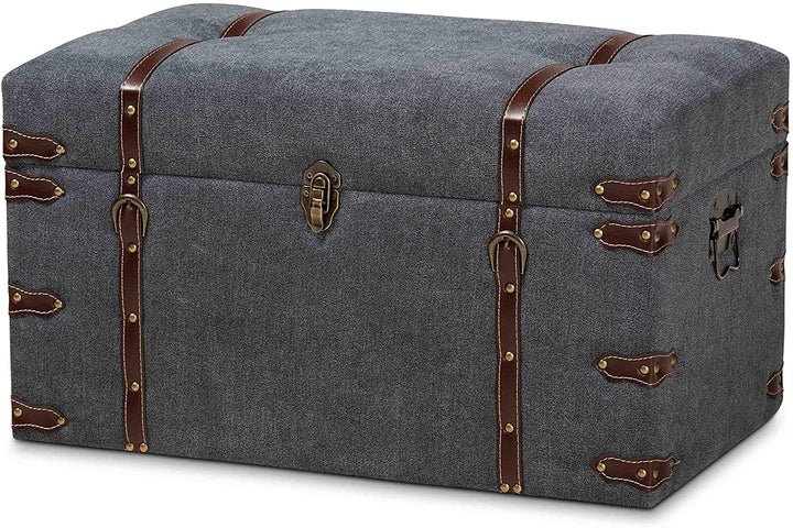 Modern Contemporary Transitional Storage Trunk Ottoman Grey Rectangle Fabric - Diamond Home USA