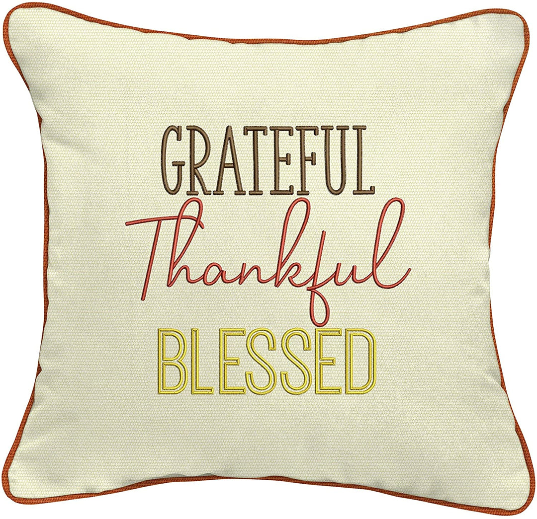 Grateful Thankful Blessed Indoor/Outdoor Pillow Brown Tan Solid Transitional Fabric Fade Resistant Uv - Diamond Home USA