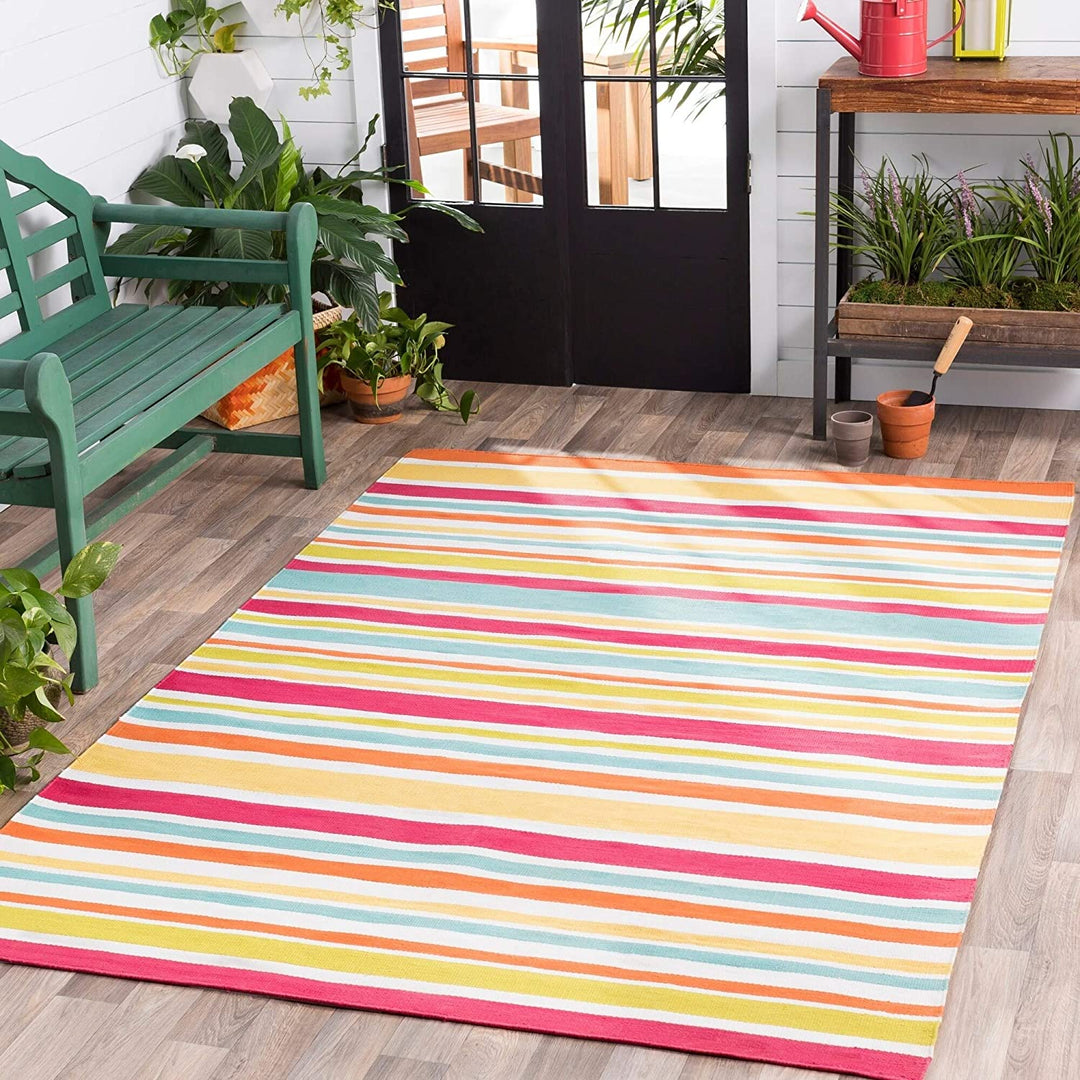 Traditional Striped Indoor/utdoor Accent Rug 2' X 3' Pink