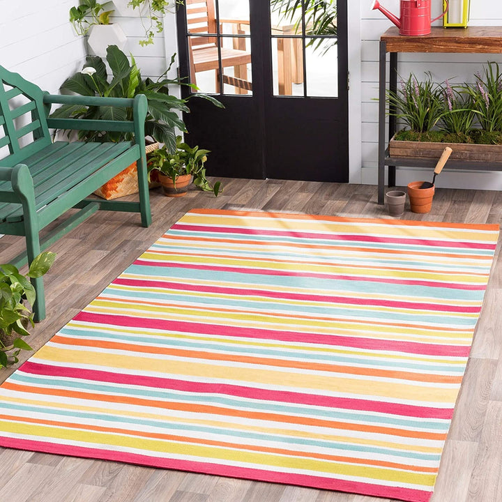 Traditional Striped Indoor/utdoor Accent Rug 2' X 3' Pink