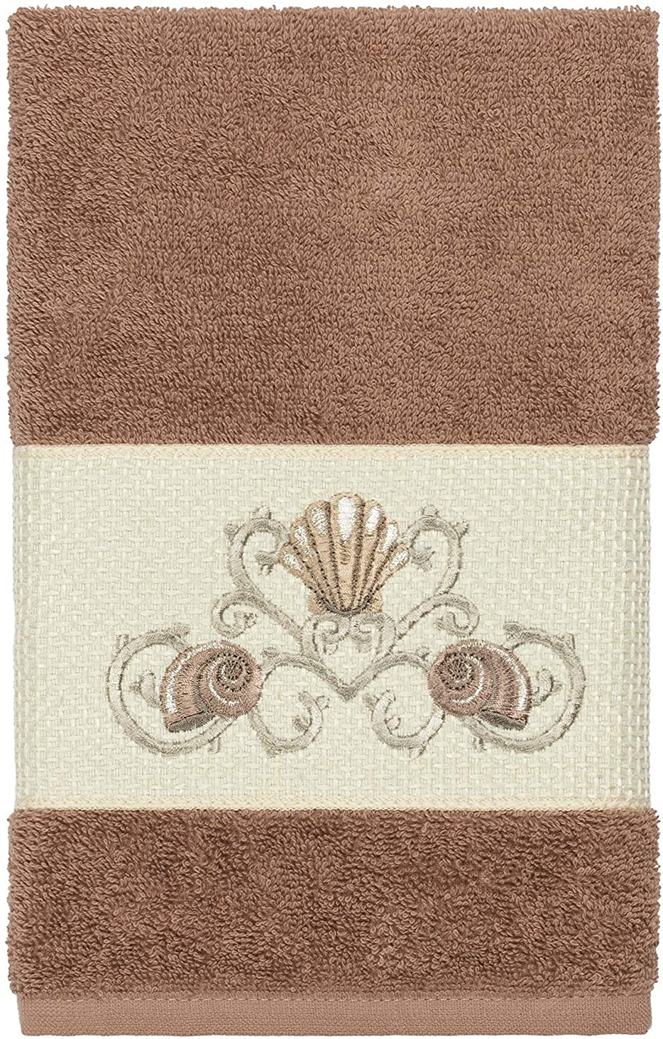 Turkish Cotton Shells Embroidered Latte Brown 3 Piece Towel Set Novelty Cloth - Diamond Home USA