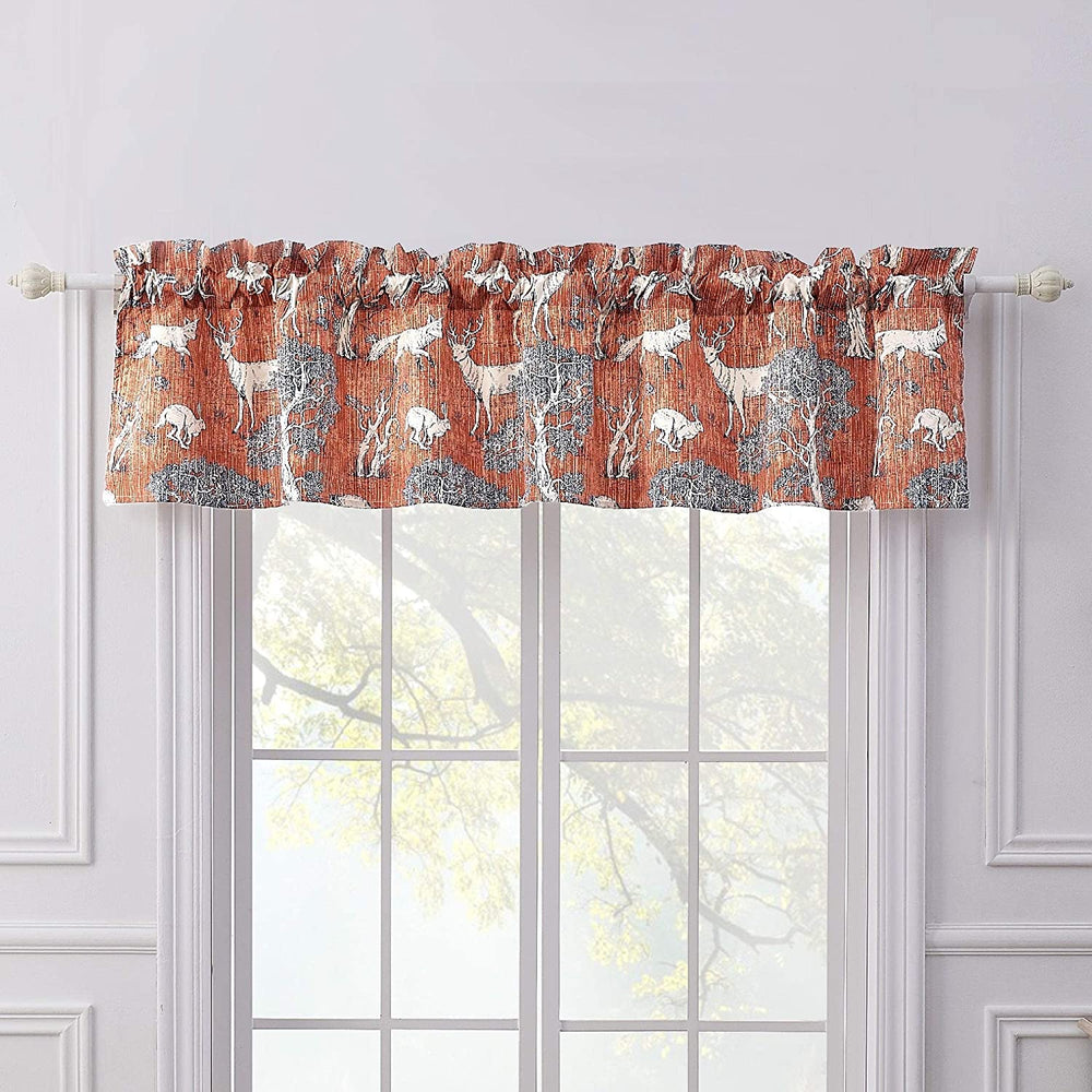 Window Valance Blue Orange Wildlife Lake House Mid Century Modern Rustic Polyester Lined - Diamond Home USA
