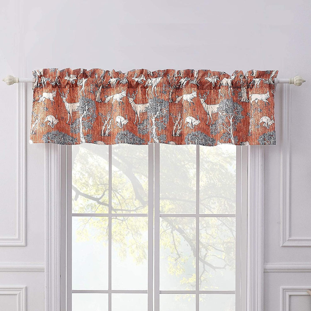 Window Valance Blue Orange Wildlife Lake House Mid Century Modern Rustic Polyester Lined - Diamond Home USA