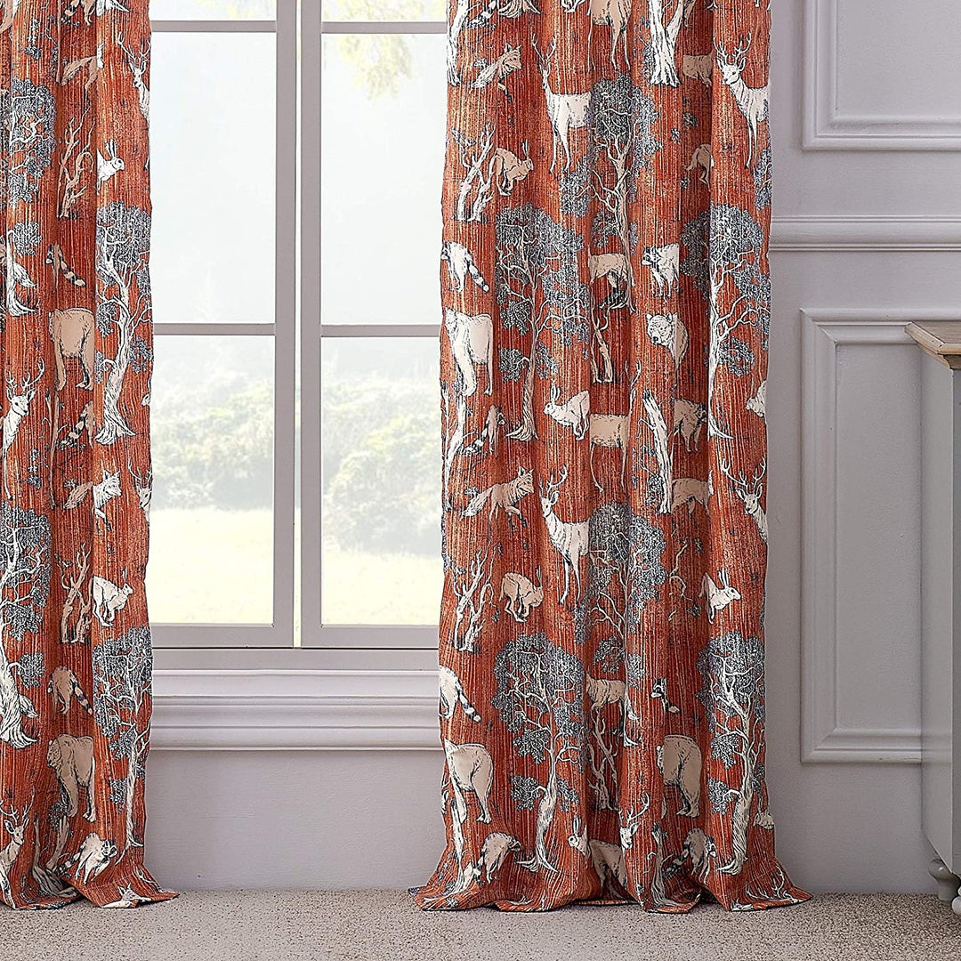 Curtain Panel Pair 84 X Inches Blue Orange Wildlife Bohemian Eclectic Lake House Rustic Microfiber Includes Tiebacks Lined - Diamond Home USA