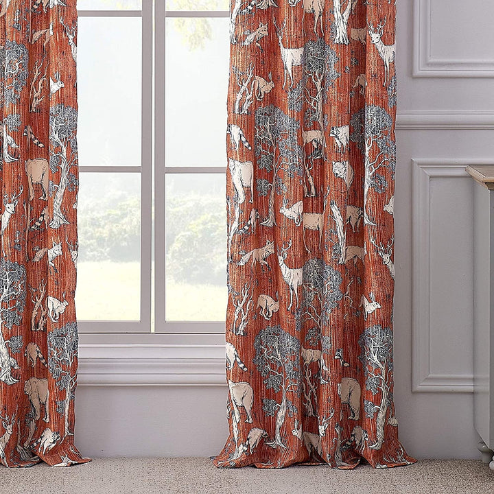 Curtain Panel Pair 84 X Inches Blue Orange Wildlife Bohemian Eclectic Lake House Rustic Microfiber Includes Tiebacks Lined - Diamond Home USA