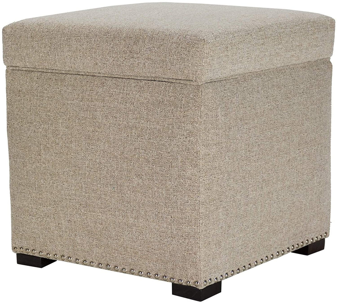Camel Square Upholstered Nail Trimmed Storage Ottoman