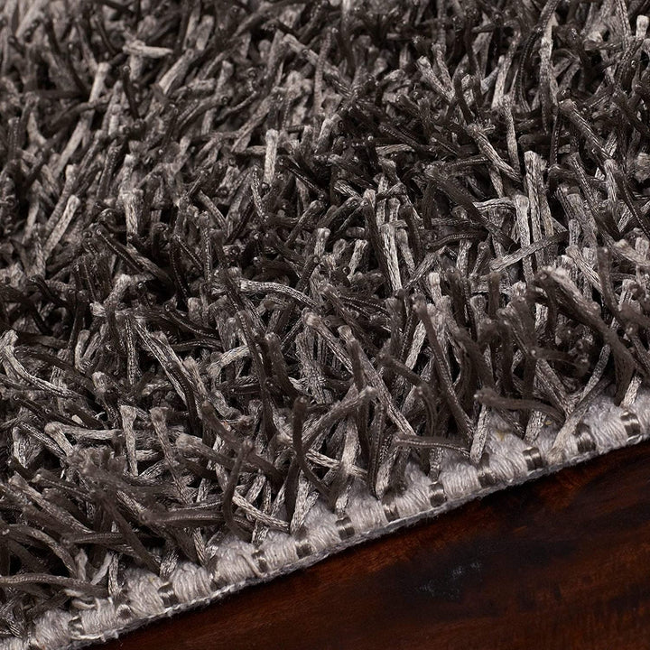 MISC Hand Woven Brown Soft Shag Area Rug 1'9" X 2'10" Black Solid Casual Polyester Synthetic Latex Free Handmade