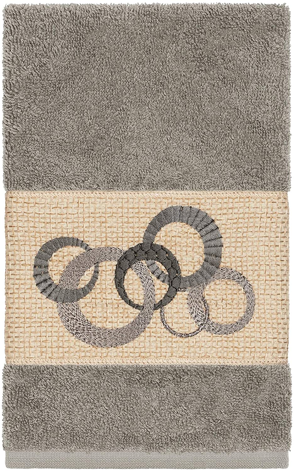 Turkish Cotton Circles Embroidered Dark Grey 3 Piece Towel Set Cloth - Diamond Home USA