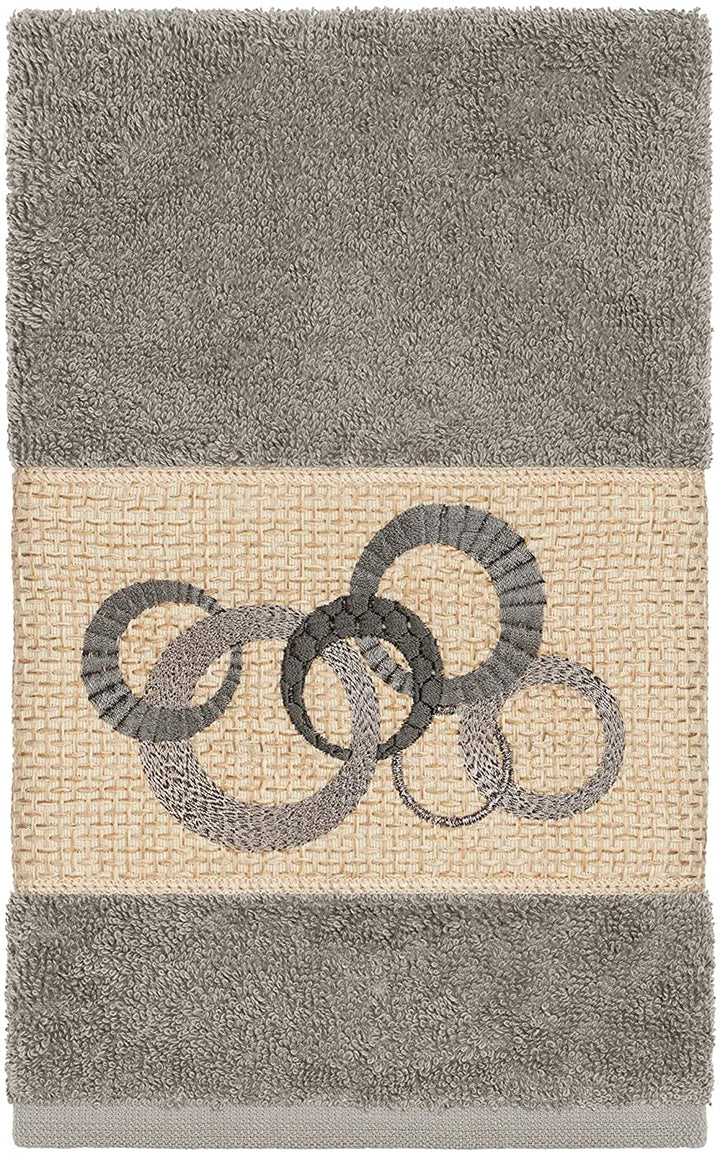 Turkish Cotton Circles Embroidered Dark Grey 3 Piece Towel Set Cloth - Diamond Home USA