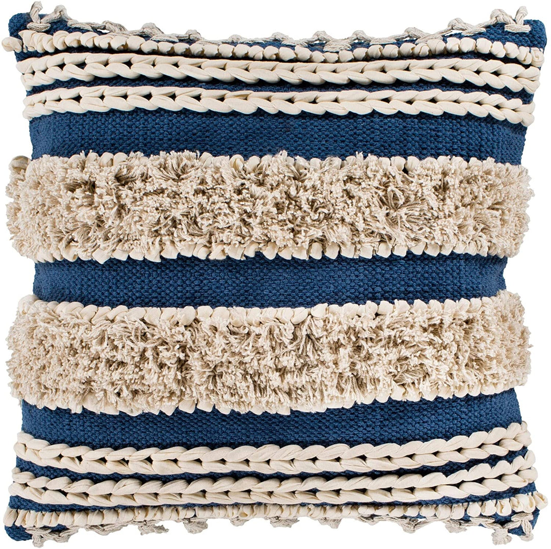 Navy Bohemian Braided Shag Feather Down Throw Pillow (18"