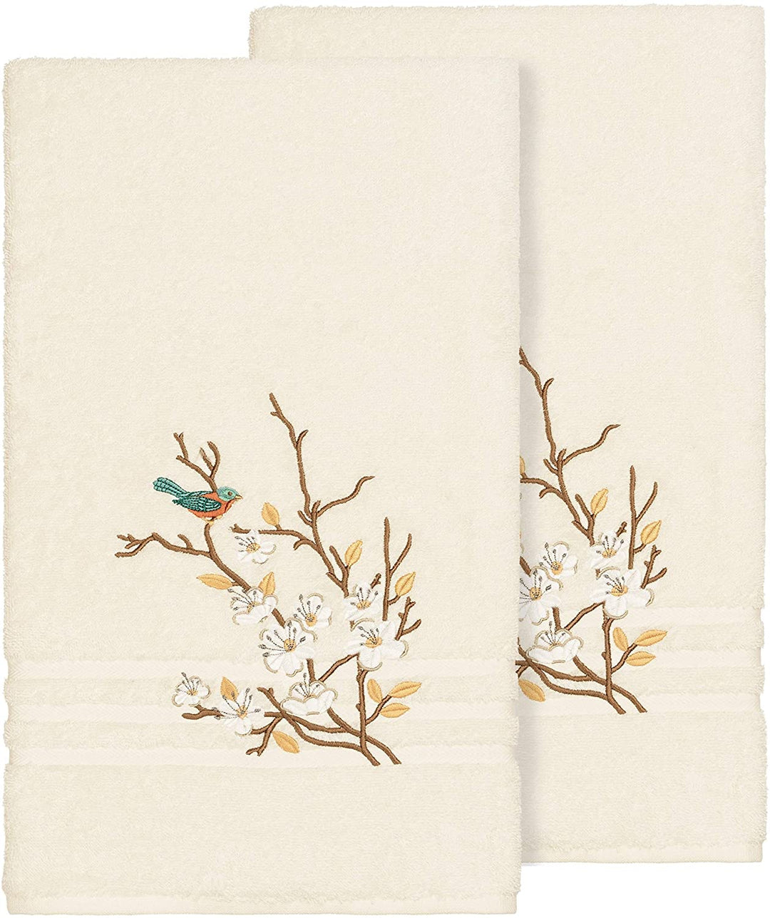 Turkish Cotton Blue Bird Embroidered Cream 2 Piece Bath